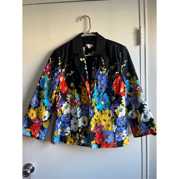 Erin Womens Medium Black Floral Professional Jacket with Pockets Spring - Picture 1 of 4